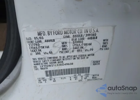 2003 Ford F-250 из США, поврежденный, VIN 1FTNW21L53ED49638